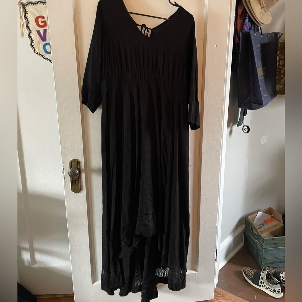 Black long sleeve, lace bottom, high low dress